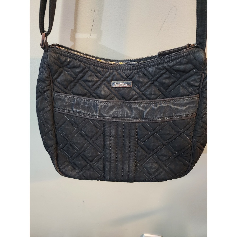 Vera Bradley Black Quilted Shoulder Bag Purse Colorful Leaf Lining Retired